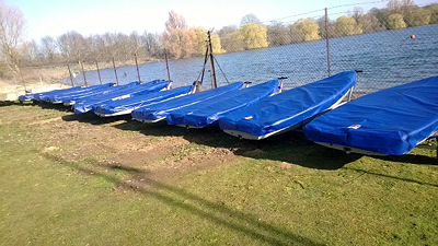 A fleet of tera dinghys all with Rainandsun covers.